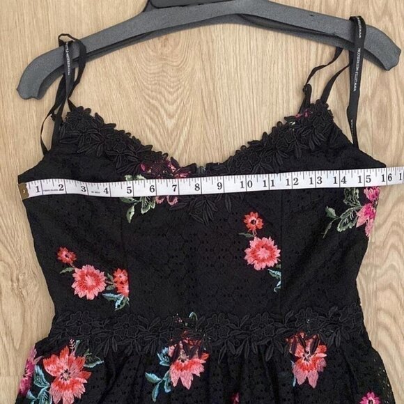 Whimsigoth Midi Dress Black Lace Floral Embroidery Dark Fairy - Picture 10 of 16